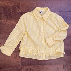 CAbi Spring Flirt Shirt Yellow/White Striped Blouse Button Down Preppy Women’s M